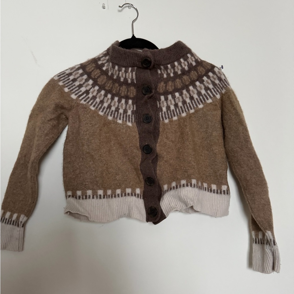 Womens Brown Patterned Button-Up Sweater Cardigan